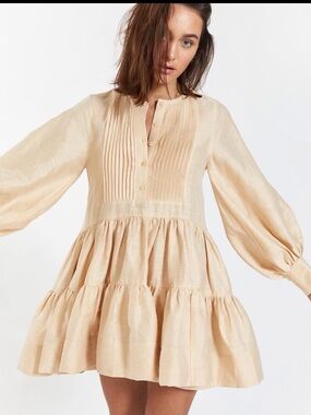 Shona Joy Peach Pintuck Tiered Mini Dress